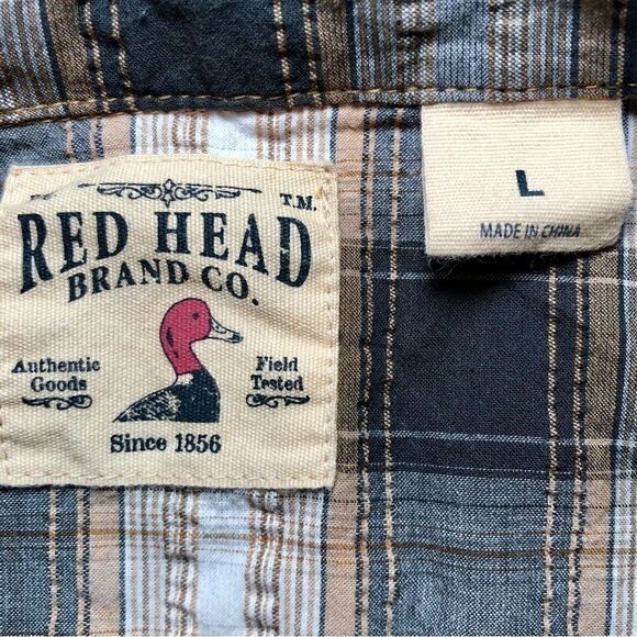 Red Head Plaid Seersucker Short Sleeve in Green/Gold/White Men’s Large - Picture 4 of 5